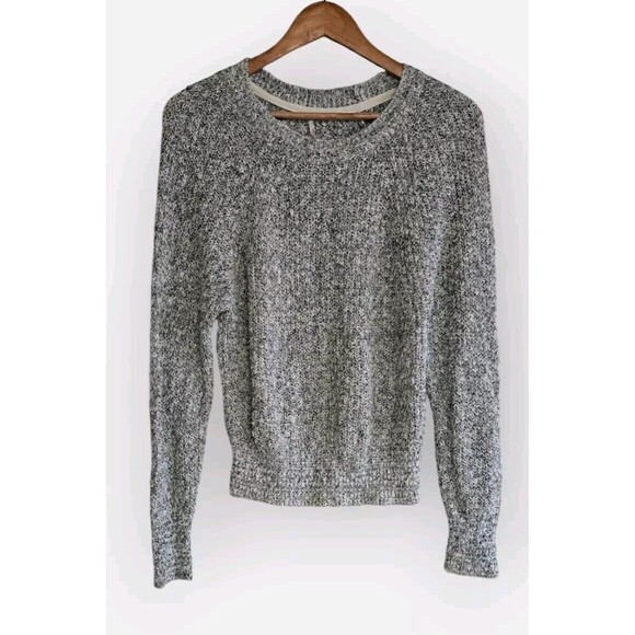 Free People Crop Sweater Womens Small Gray Marbled Electric City Linen Cotton - Picture 1 of 8